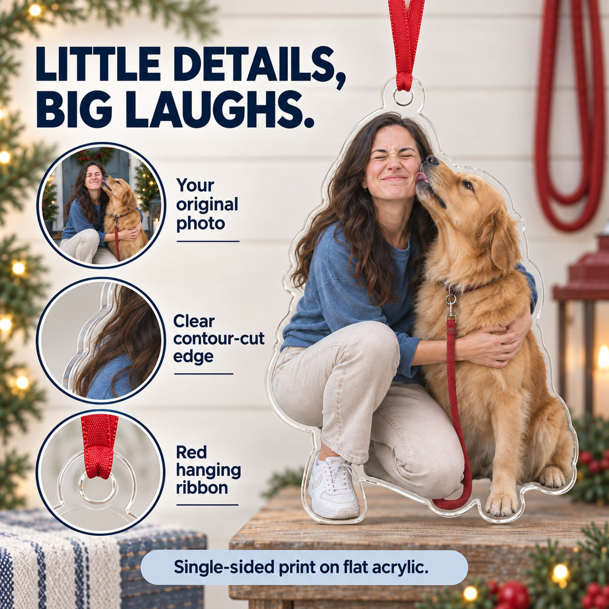 Custom Photo Dog Kiss Photobomb Acrylic Ornament — Product details