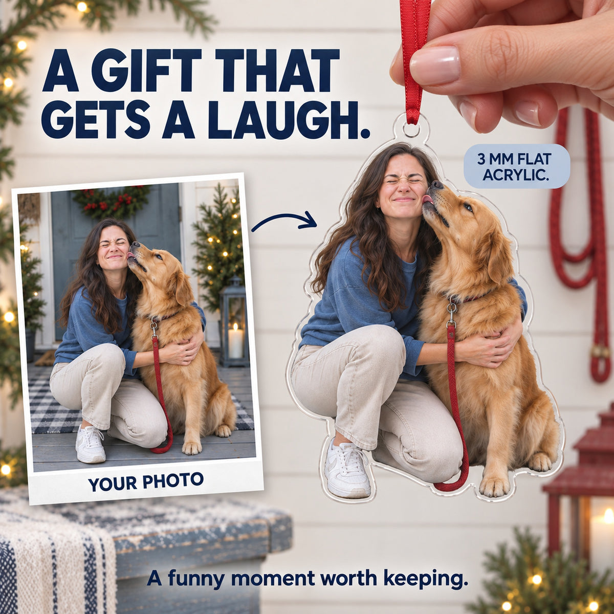 Custom Photo Dog Kiss Photobomb Acrylic Ornament — Gift inspiration