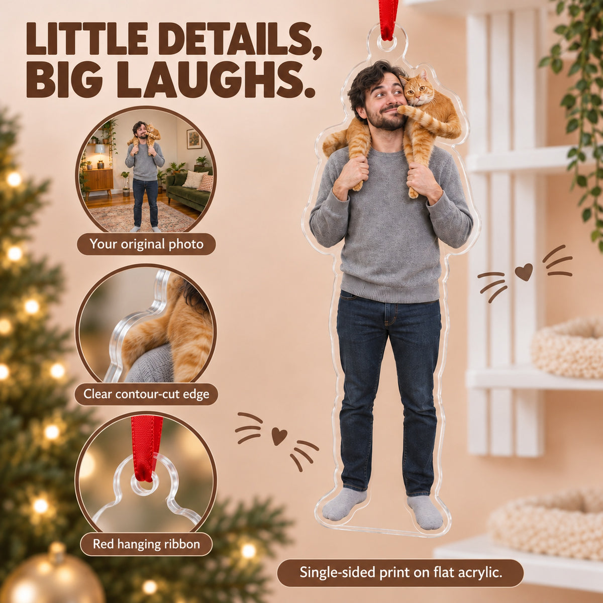 Custom Photo Cat on the Shoulder Acrylic Ornament — Product details