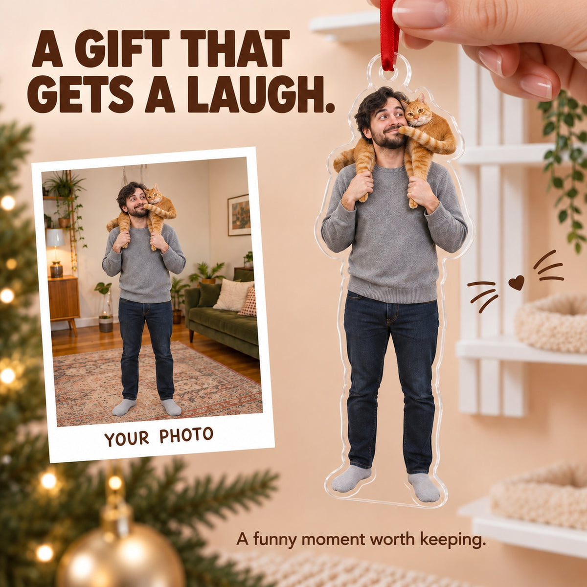 Custom Photo Cat on the Shoulder Acrylic Ornament — Gift inspiration