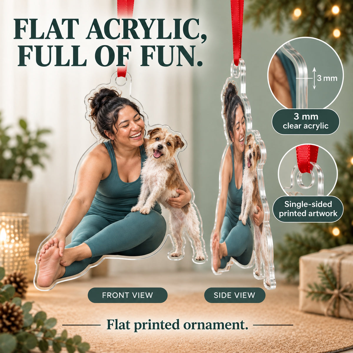 Custom Photo Dog Yoga Assistant Acrylic Ornament — Flat acrylic material