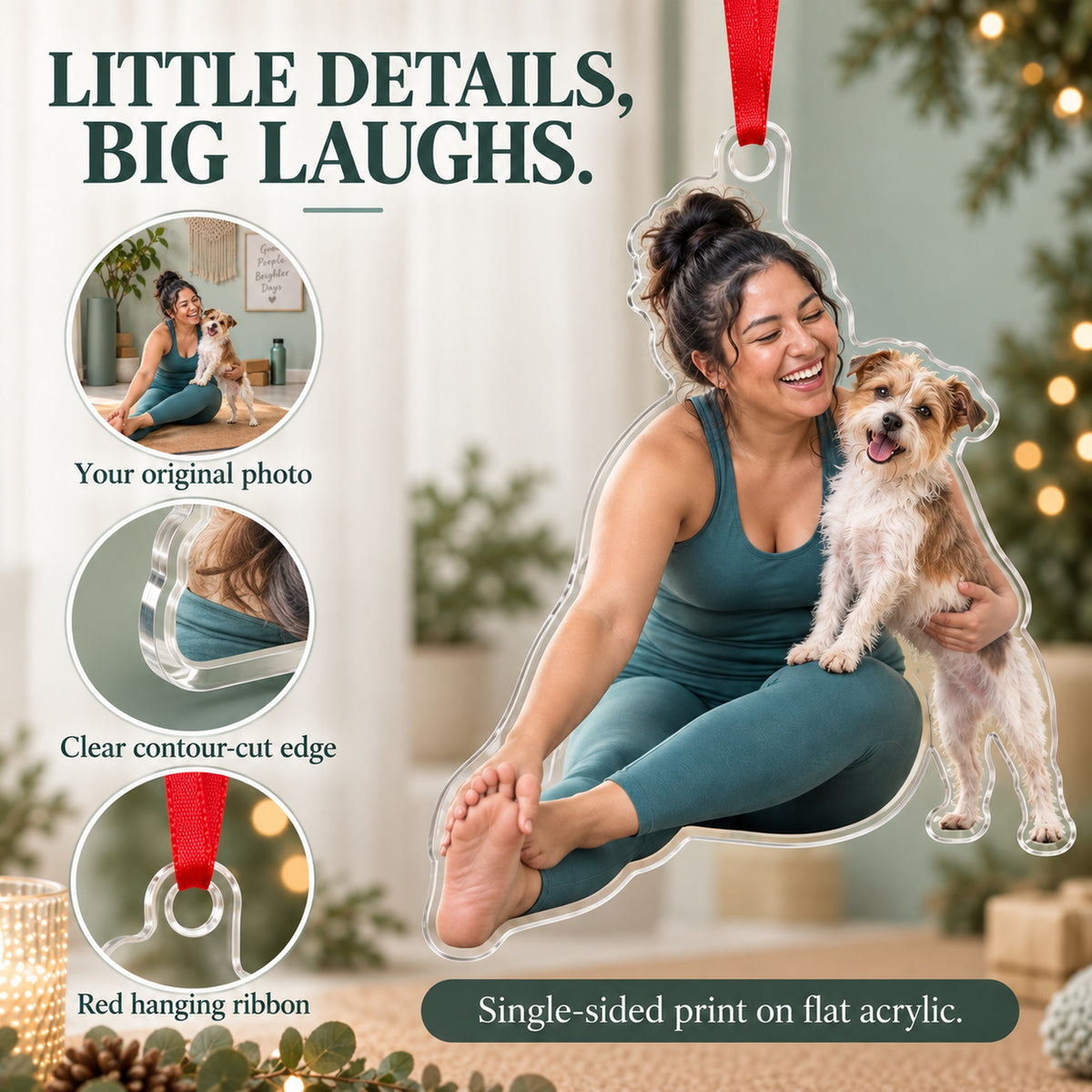 Custom Photo Dog Yoga Assistant Acrylic Ornament — Product details