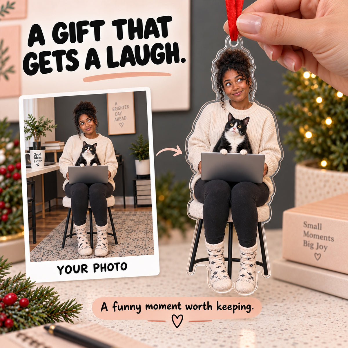 Custom Photo Cat Laptop Supervisor Acrylic Ornament — Gift inspiration