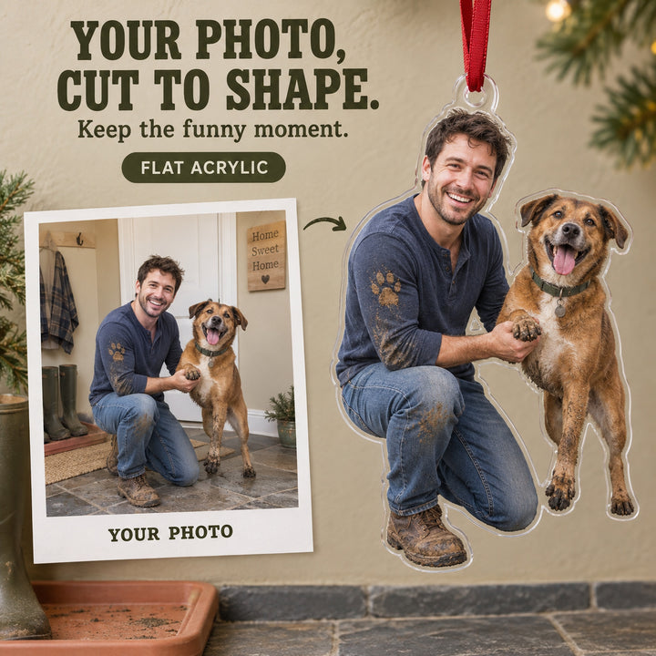 Custom Photo Dog Muddy Paws Acrylic Ornament — Main design