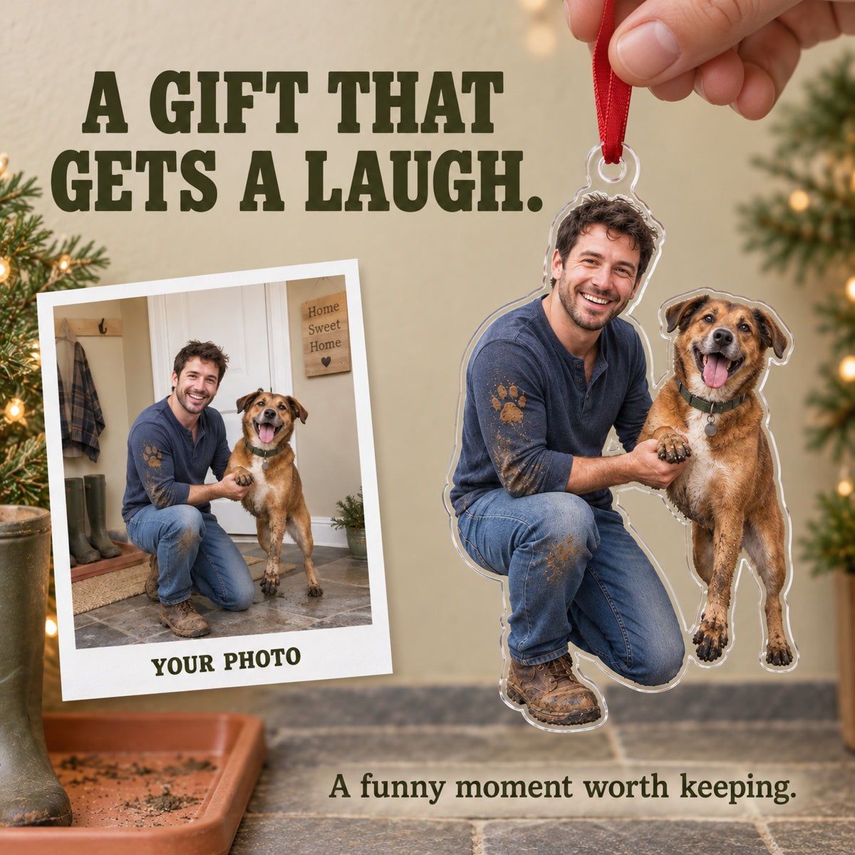 Custom Photo Dog Muddy Paws Acrylic Ornament — Gift inspiration