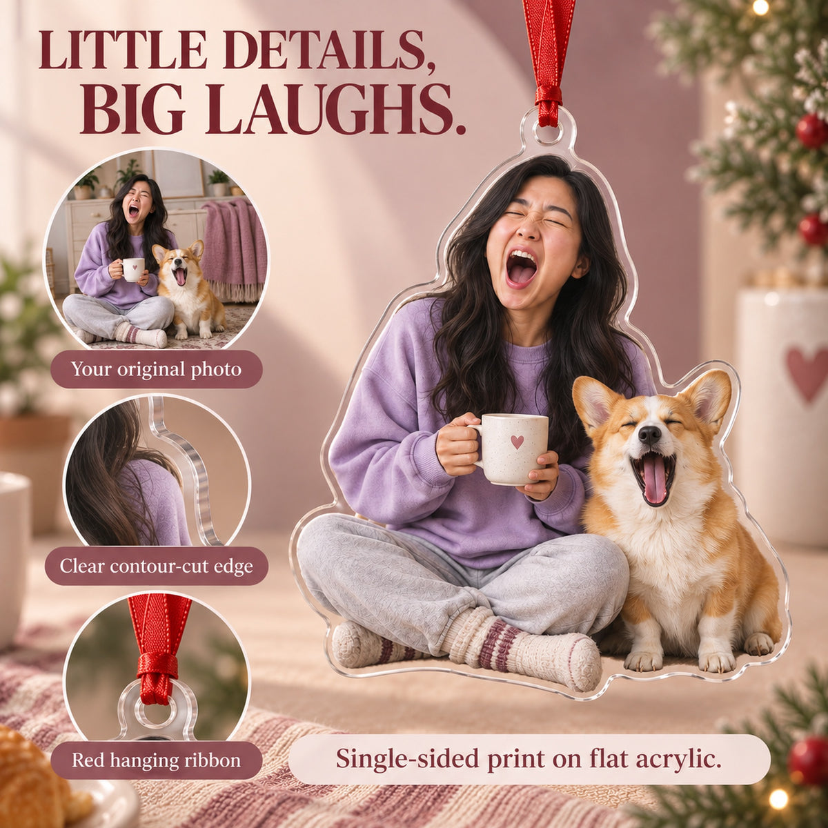 Custom Photo Matching Yawns Acrylic Ornament — Product details