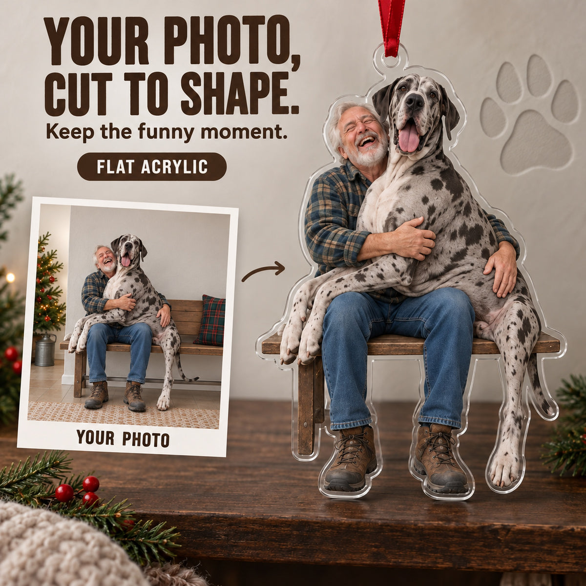 Custom Photo Great Dane Lap Dog Acrylic Ornament — Main design