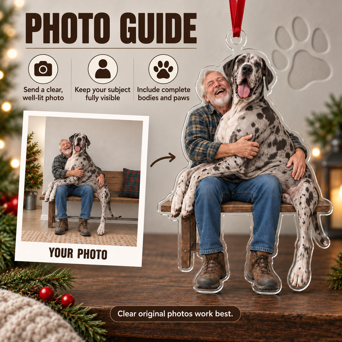 Custom Photo Great Dane Lap Dog Acrylic Ornament — Personalization guide