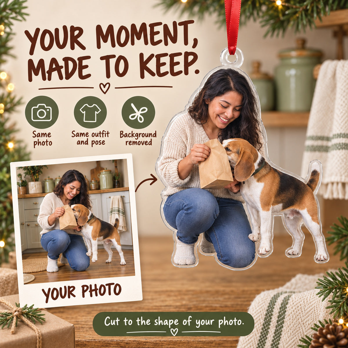 Custom Photo Treat Bag Inspector Acrylic Ornament — Personalization example