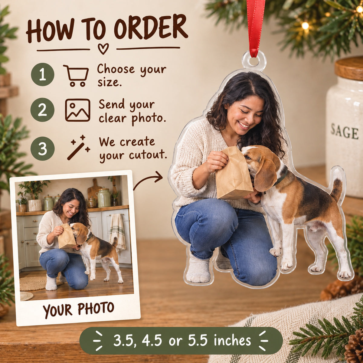 Custom Photo Treat Bag Inspector Acrylic Ornament — How to order