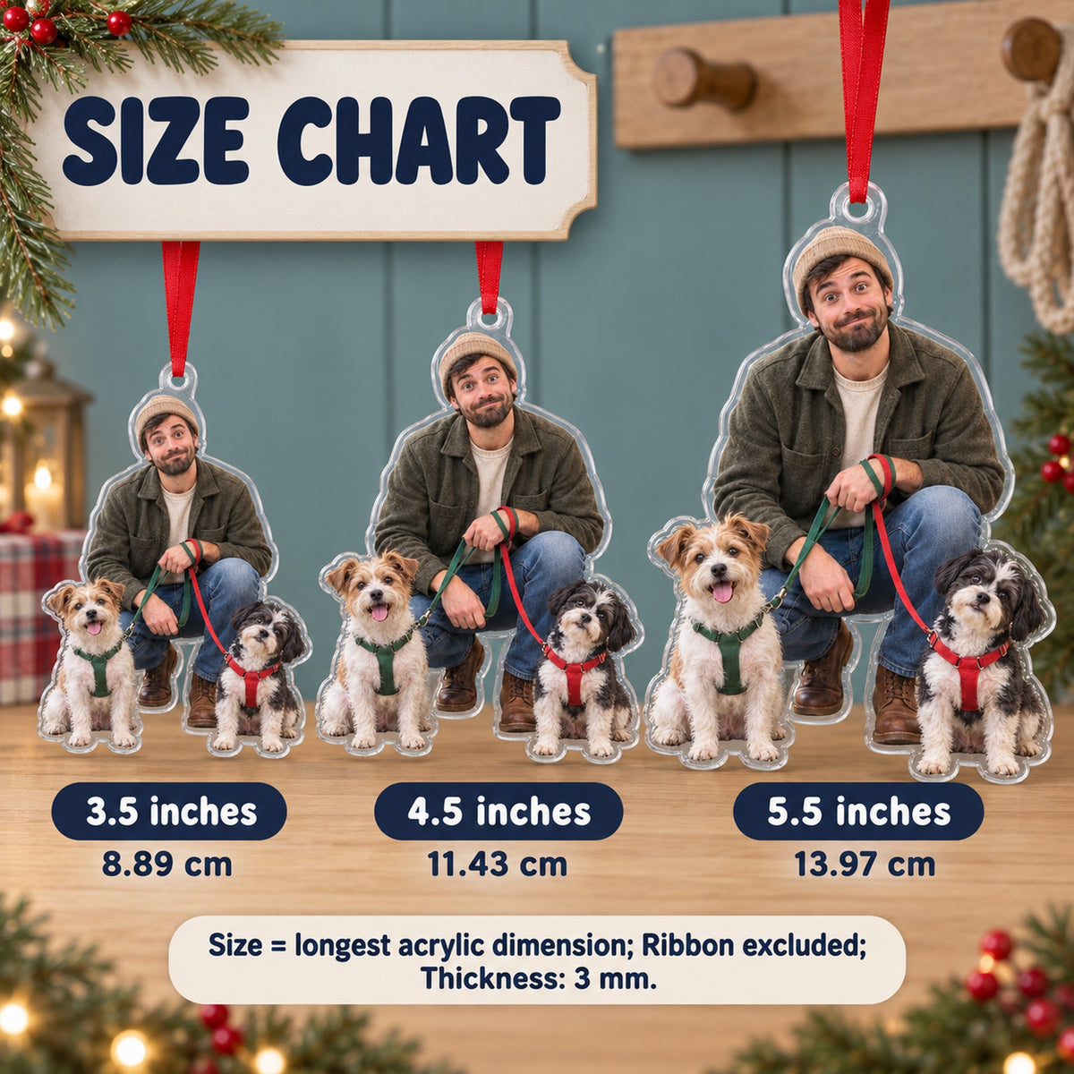 Custom Photo Leash Tangle Duo Acrylic Ornament — Size guide