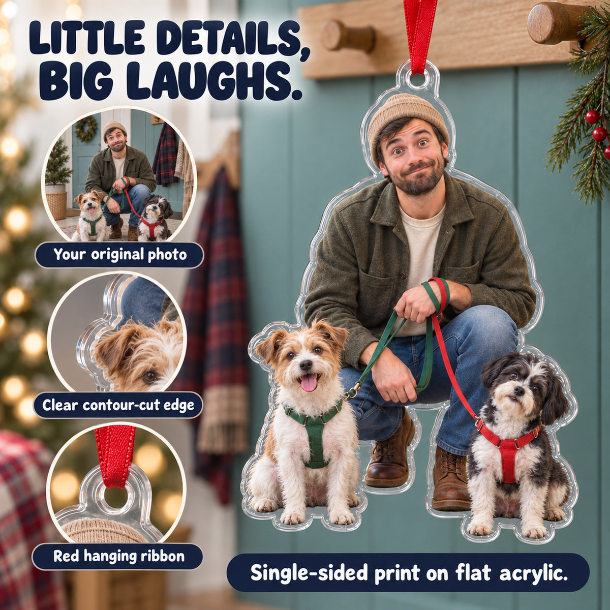 Custom Photo Leash Tangle Duo Acrylic Ornament — Product details