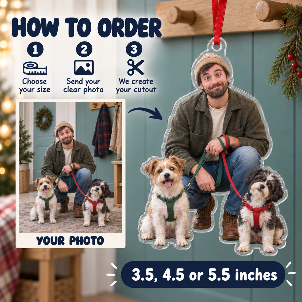 Custom Photo Leash Tangle Duo Acrylic Ornament — How to order