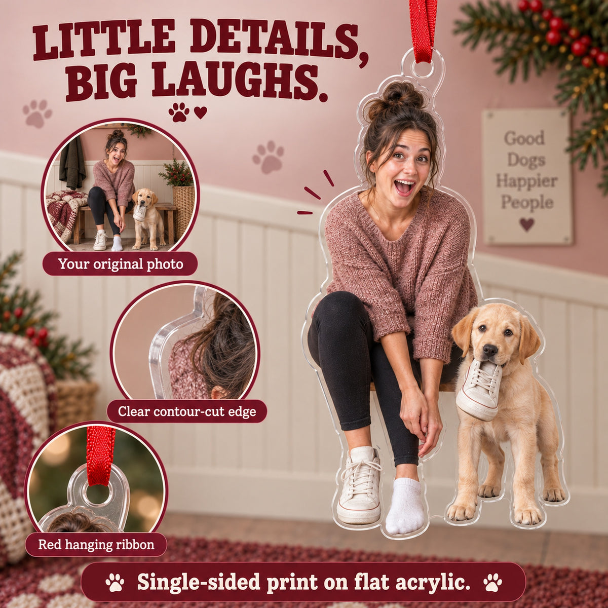 Custom Photo Puppy Shoe Thief Acrylic Ornament — Product details