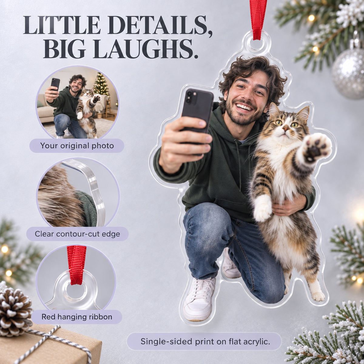 Custom Photo Cat Selfie Block Acrylic Ornament — Product details