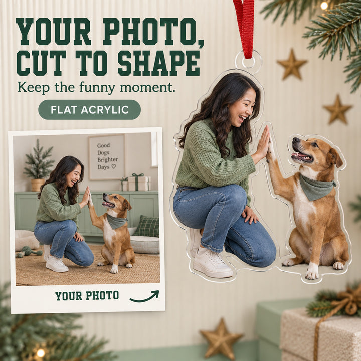 Custom Photo Dog High Five Acrylic Ornament — Main design