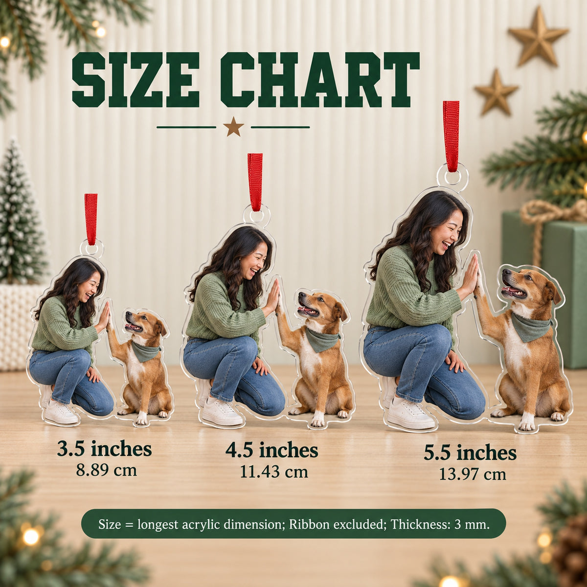 Custom Photo Dog High Five Acrylic Ornament — Size guide