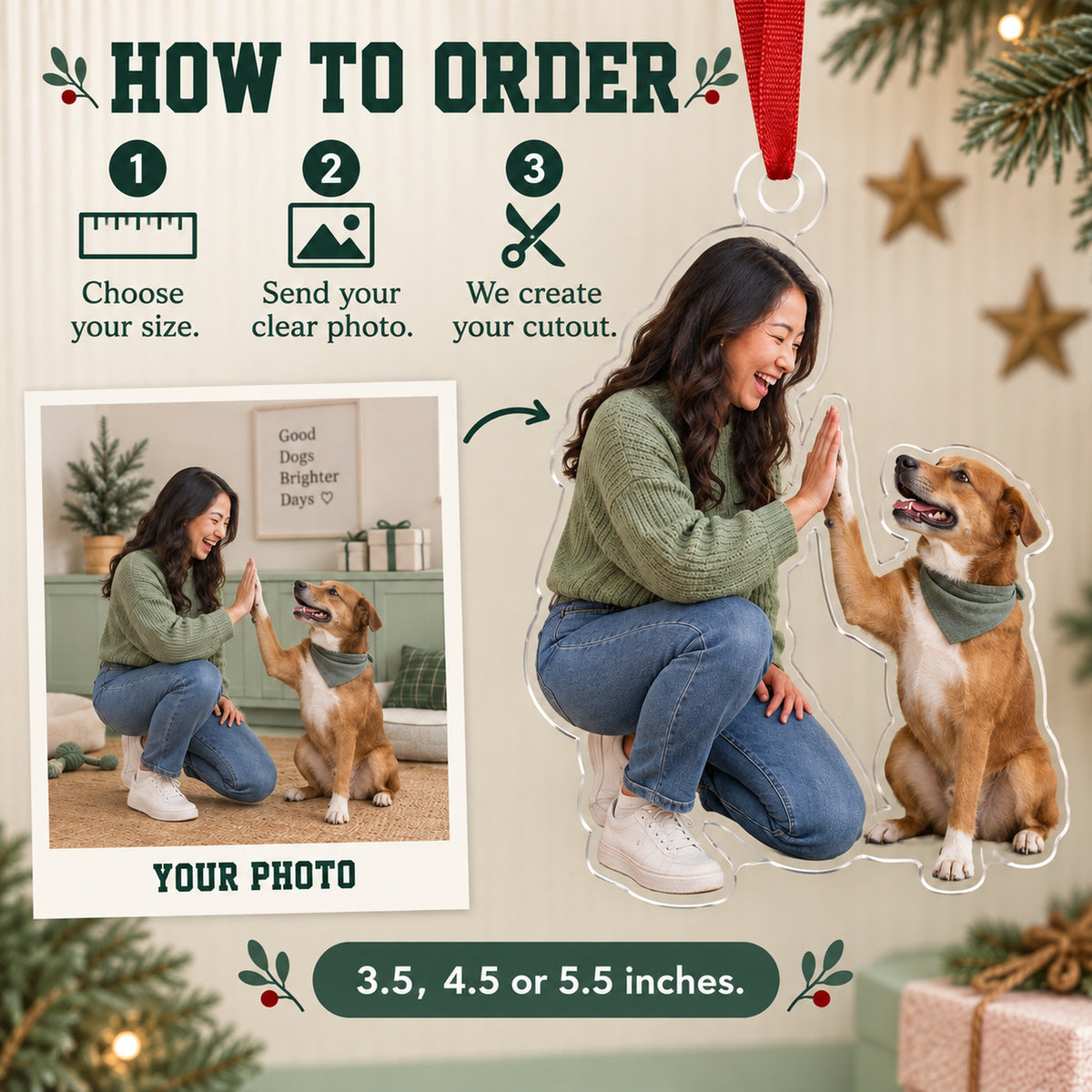 Custom Photo Dog High Five Acrylic Ornament — How to order
