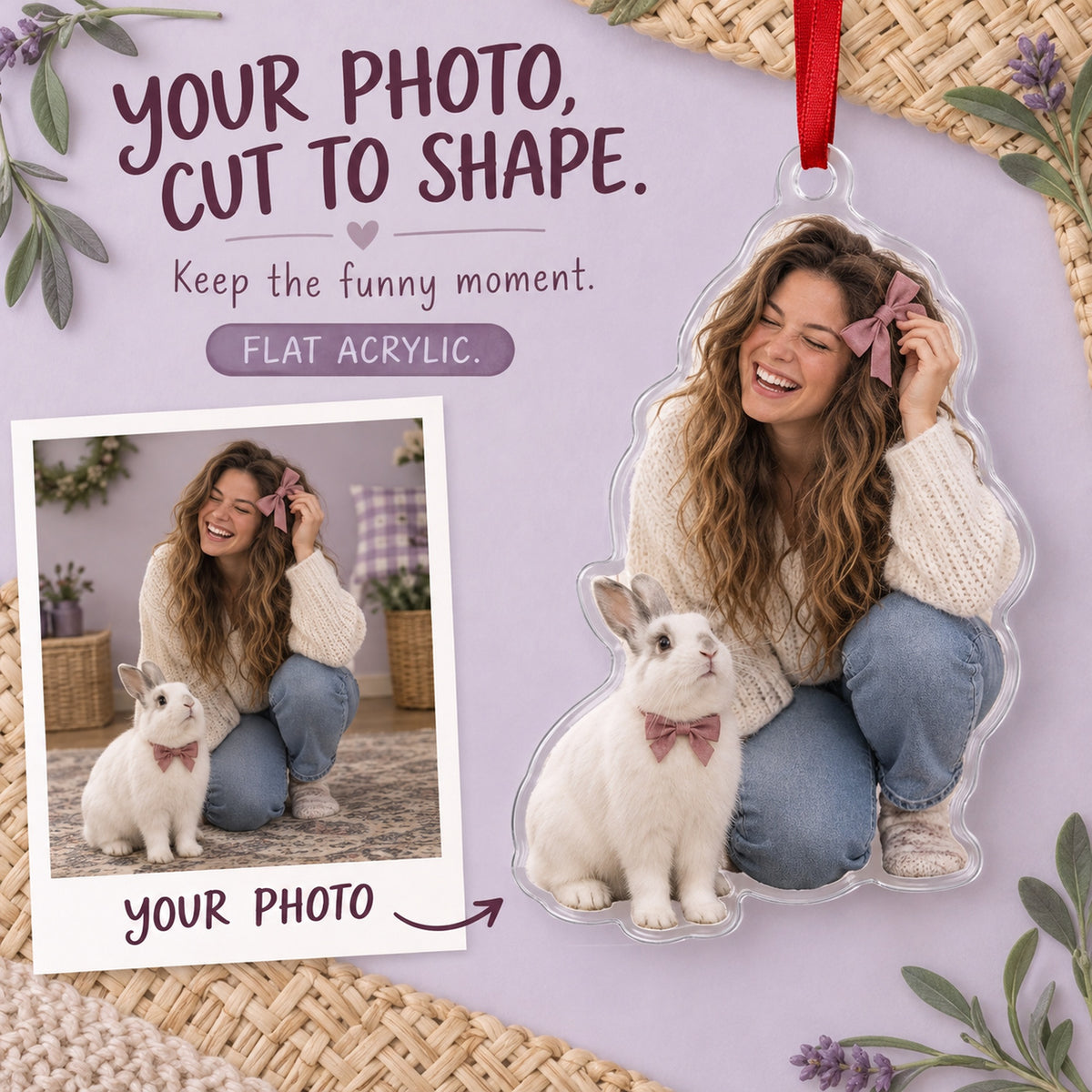 Custom Photo Bunny and the Bow Acrylic Ornament — Main design