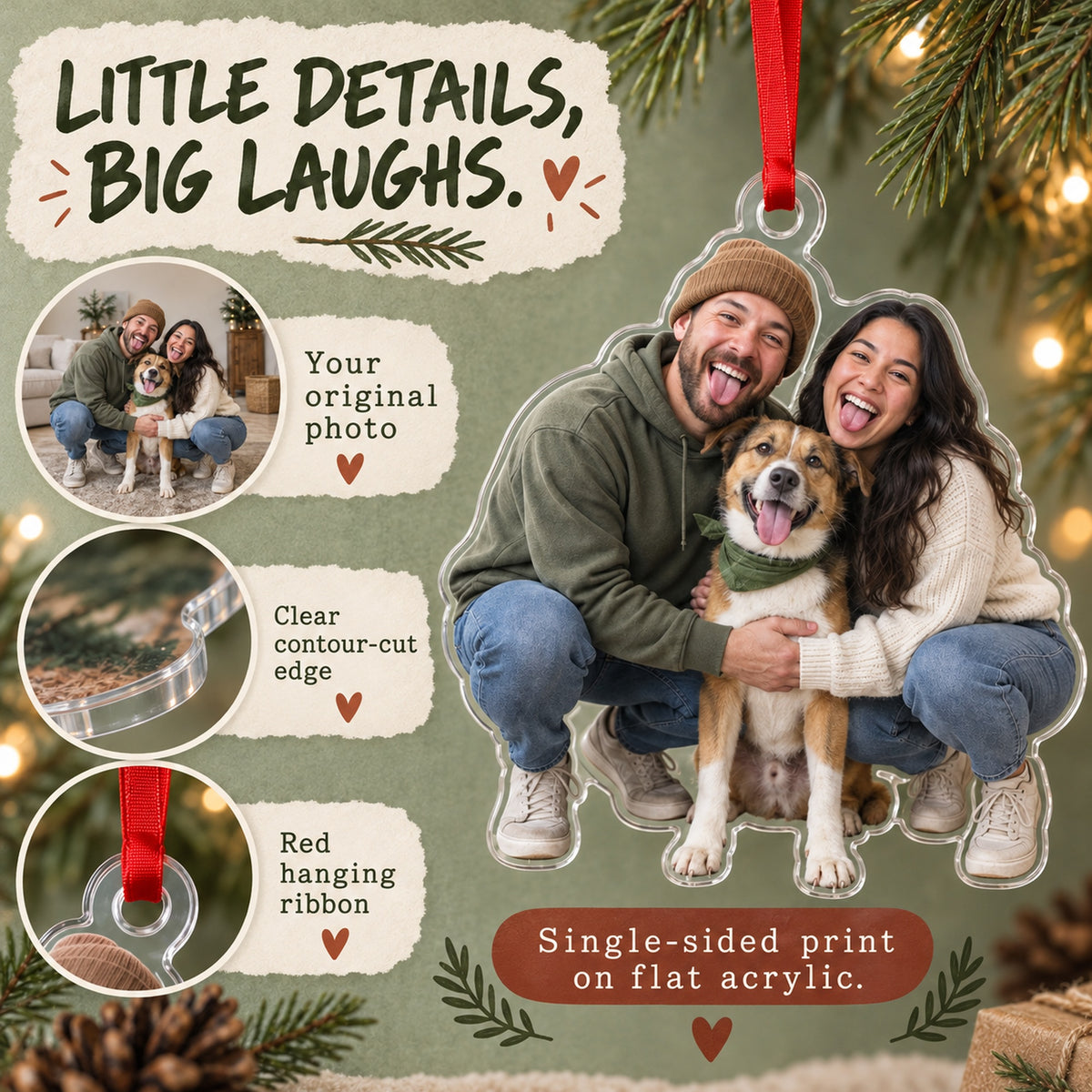 Custom Photo Gotcha Day Tongues Acrylic Ornament — Product details
