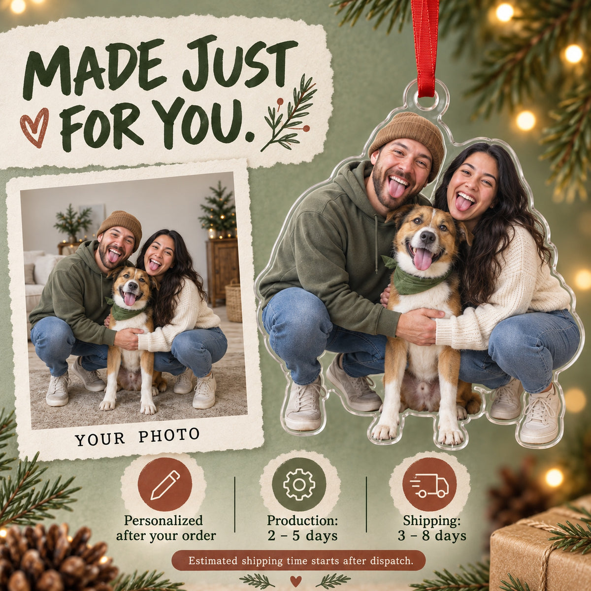 Custom Photo Gotcha Day Tongues Acrylic Ornament — Production and delivery