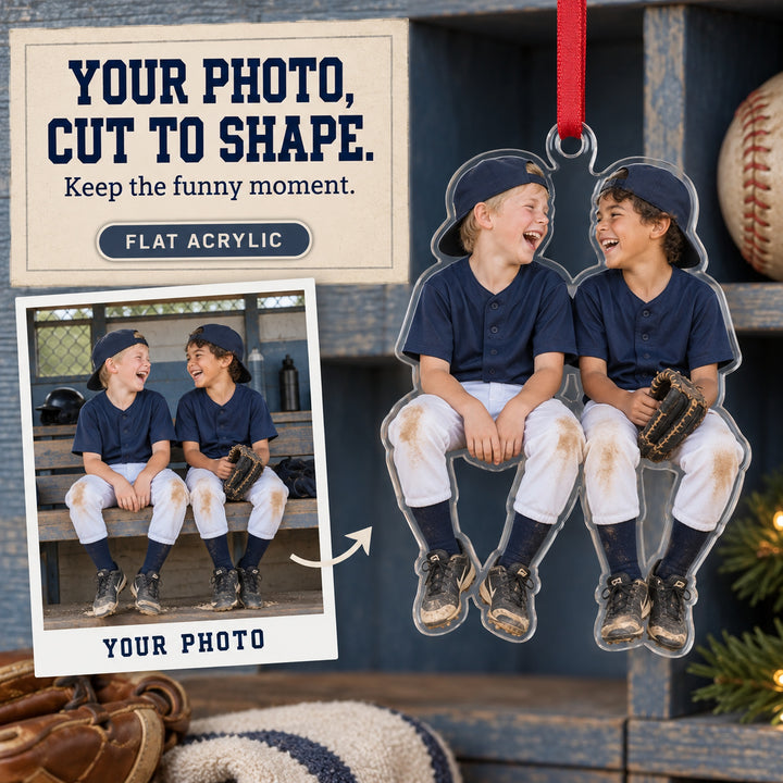 Custom Photo Baseball Dugout Giggles Acrylic Ornament — Main design