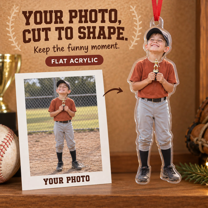 Custom Photo Baseball Tiny Trophy Acrylic Ornament — Main design
