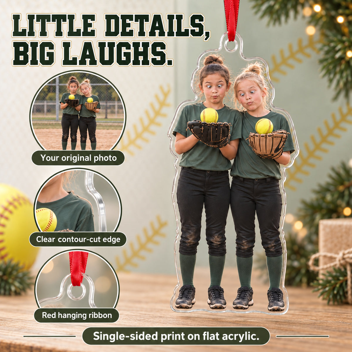 Custom Photo Softball Silly Stack Acrylic Ornament — Product details