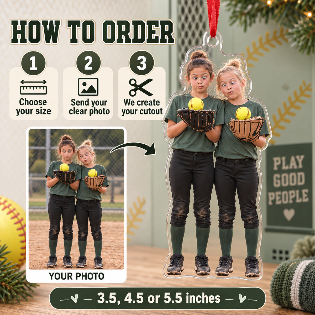 Custom Photo Softball Silly Stack Acrylic Ornament — How to order