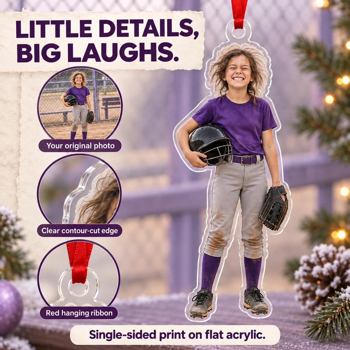 Custom Photo Softball Helmet Hair Acrylic Ornament — Product details