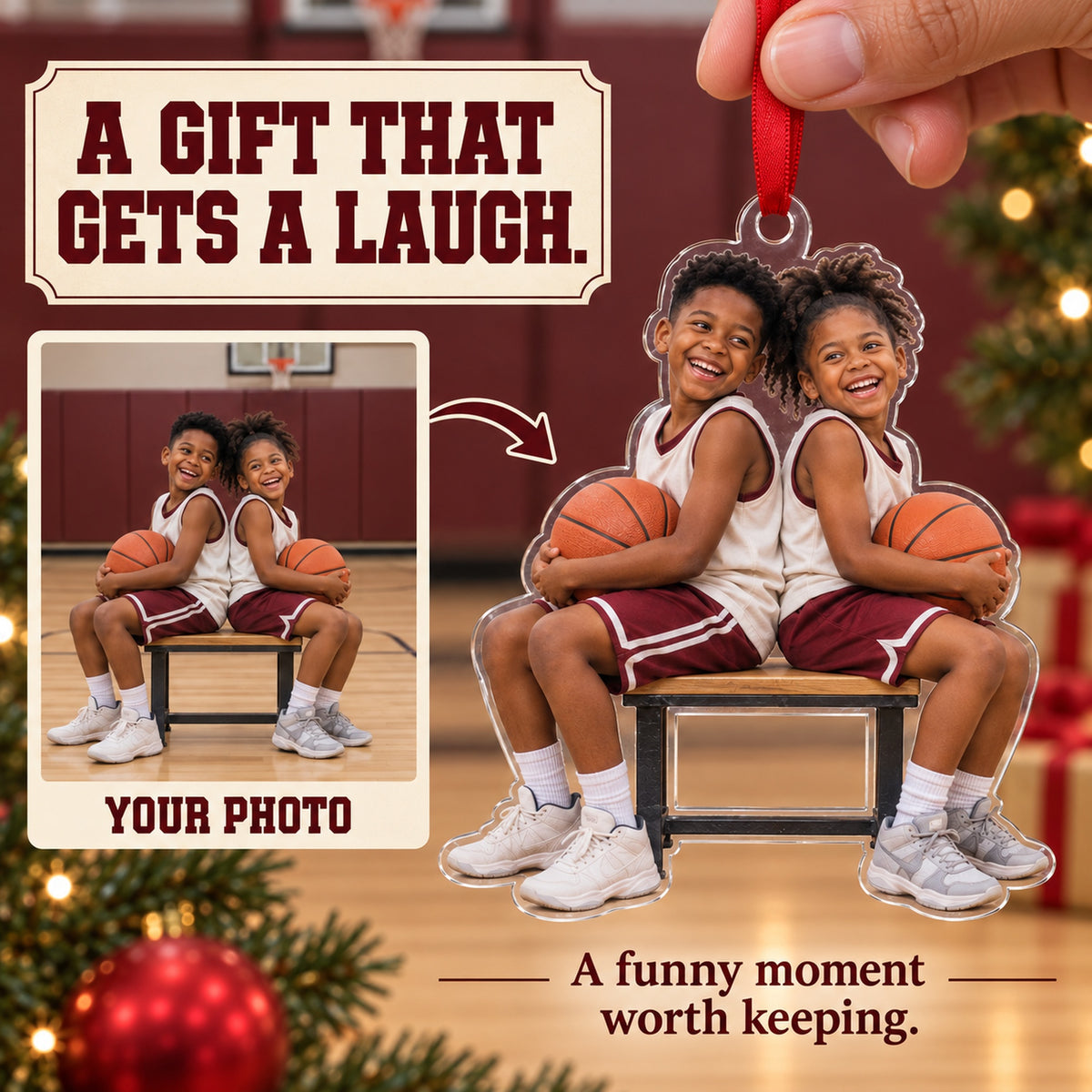Custom Photo Basketball Bench Laughs Acrylic Ornament — Gift inspiration