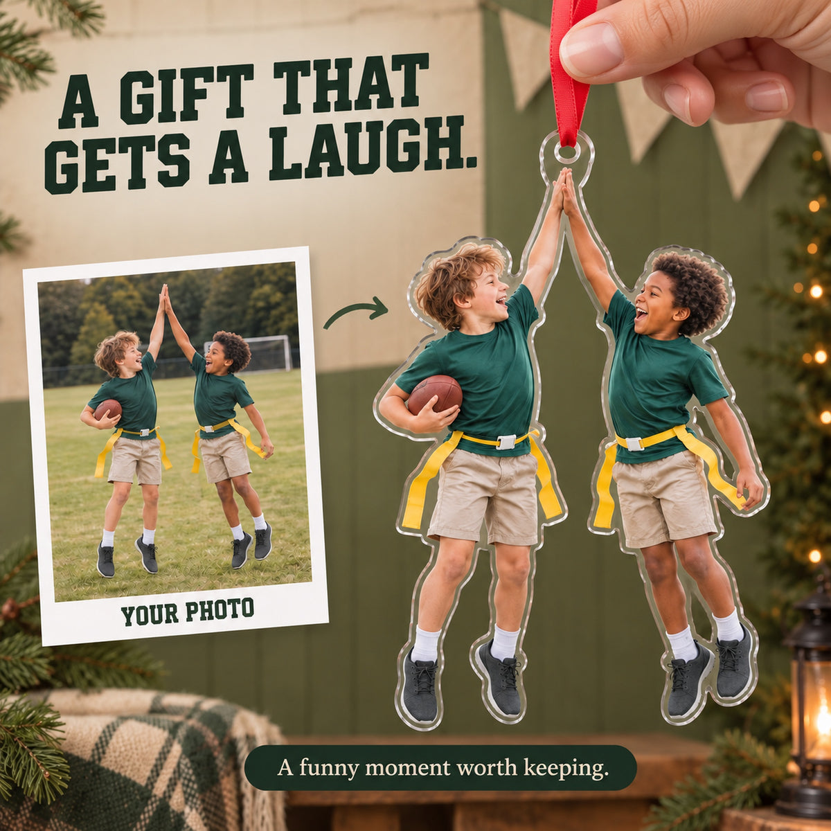 Custom Photo Flag Football High Five Acrylic Ornament — Gift inspiration