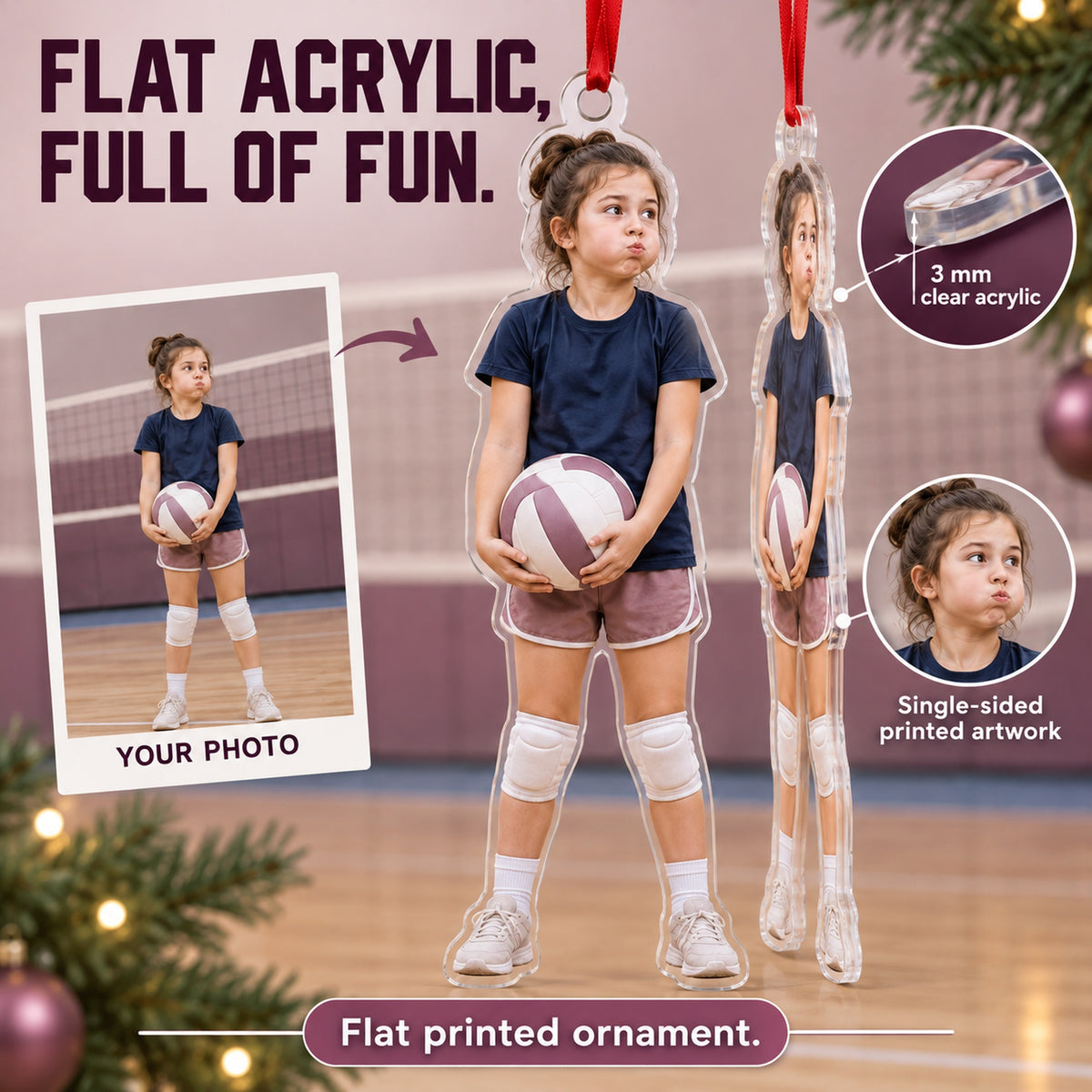 Custom Photo Volleyball Serve Face Acrylic Ornament — Flat acrylic material