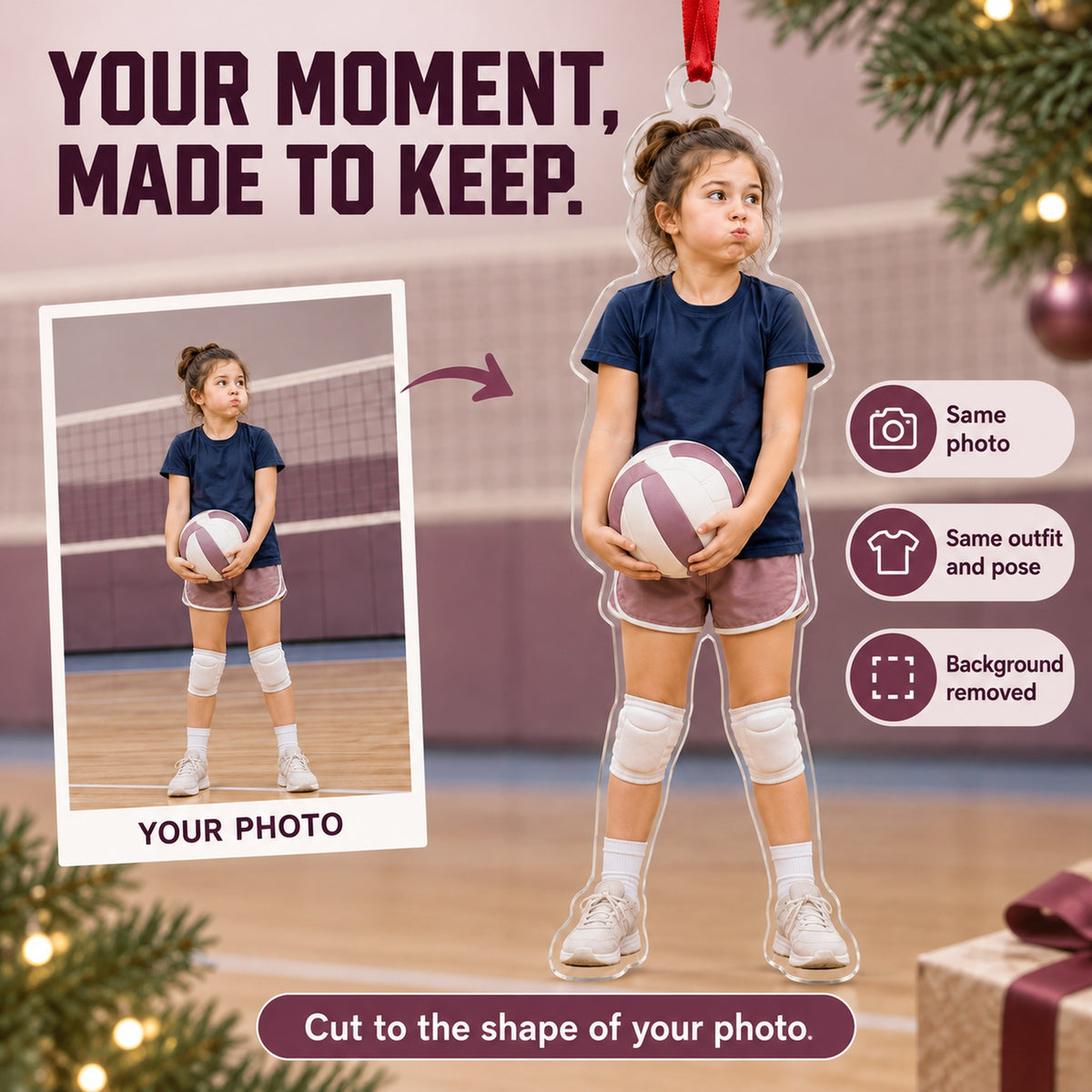 Custom Photo Volleyball Serve Face Acrylic Ornament — Personalization example