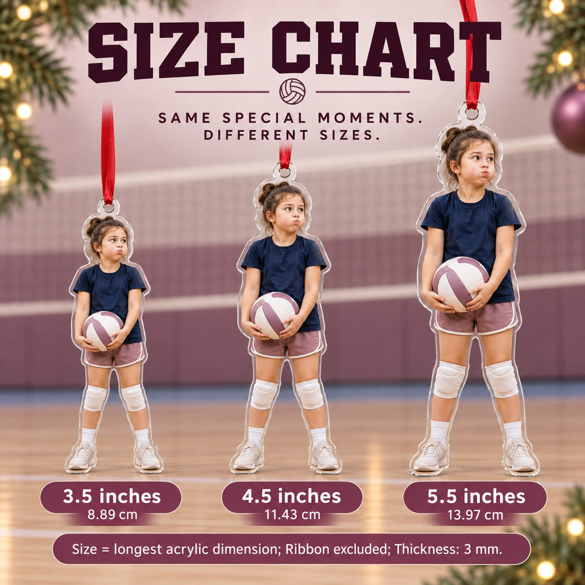 Custom Photo Volleyball Serve Face Acrylic Ornament — Size guide