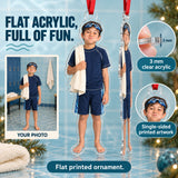 Custom Photo Swimmer Goggle Grin Acrylic Ornament — Flat acrylic material