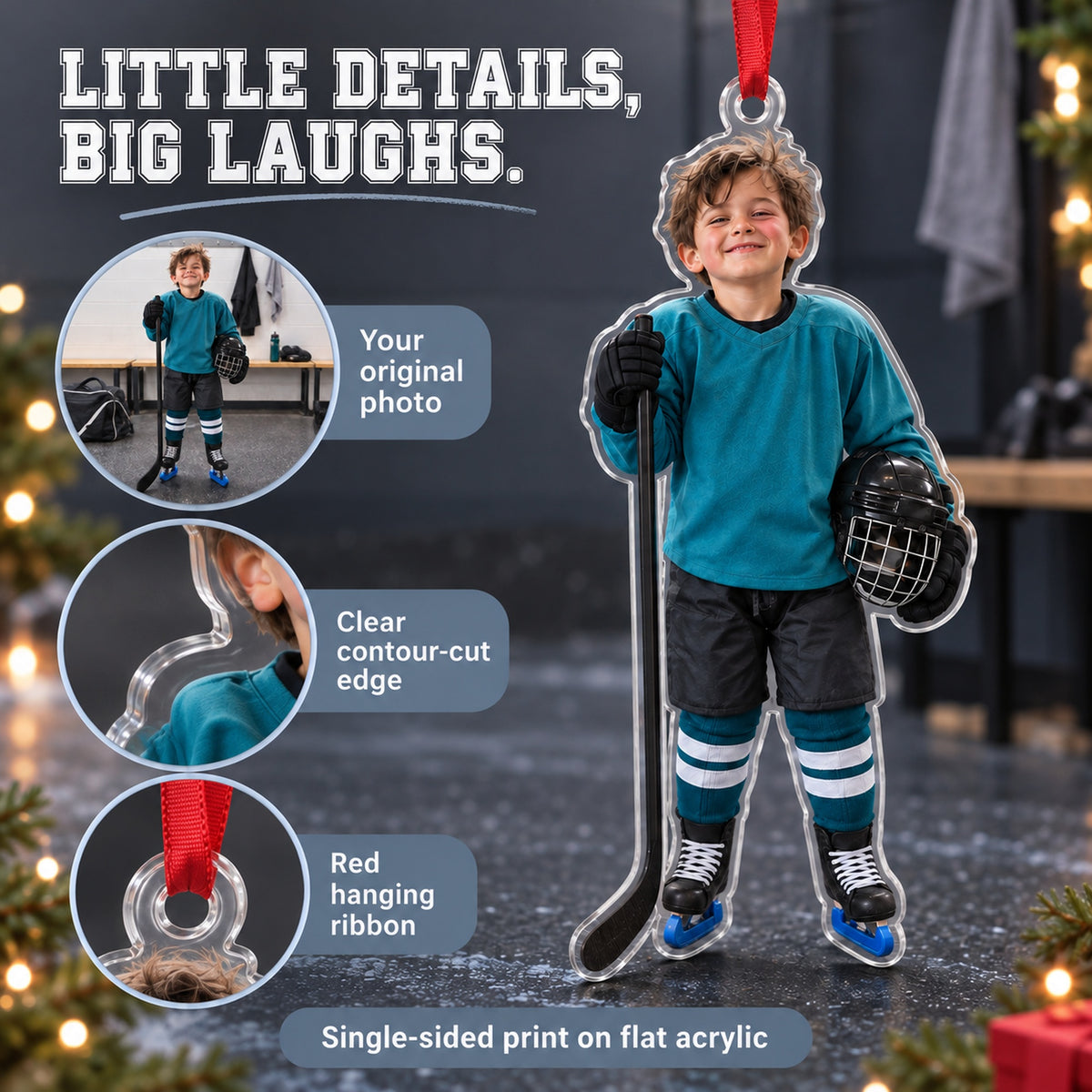 Custom Photo Hockey Helmet Hair Acrylic Ornament — Product details