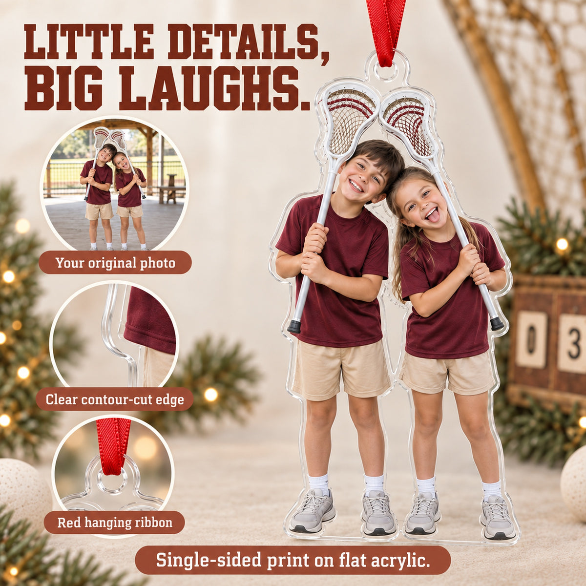 Custom Photo Lacrosse Stick Silly Acrylic Ornament — Product details
