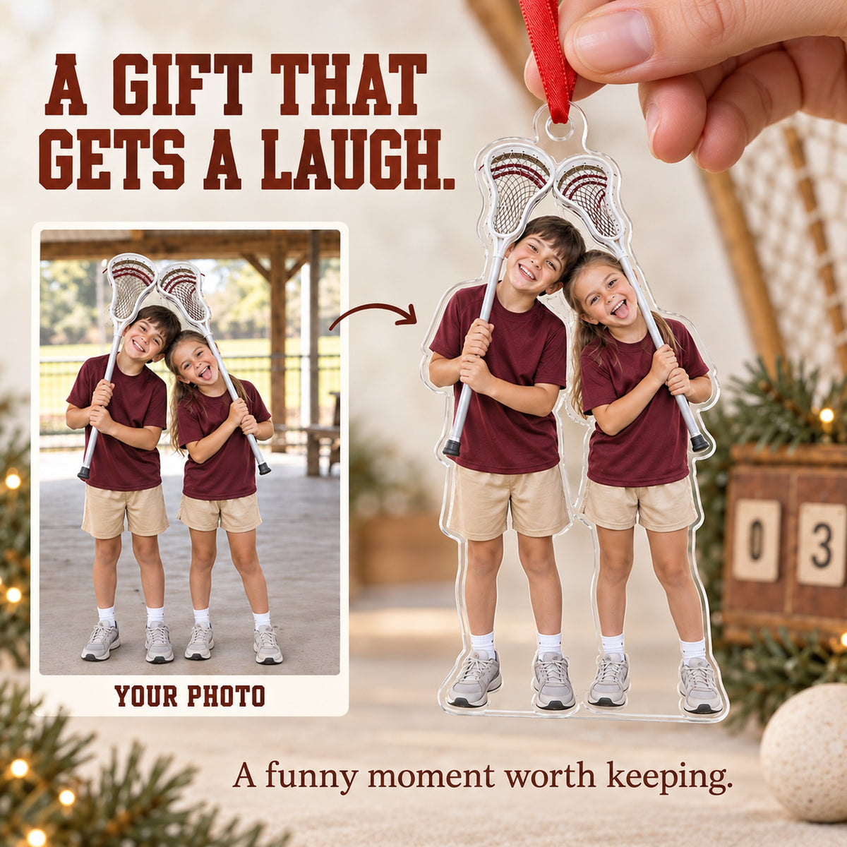 Custom Photo Lacrosse Stick Silly Acrylic Ornament — Gift inspiration