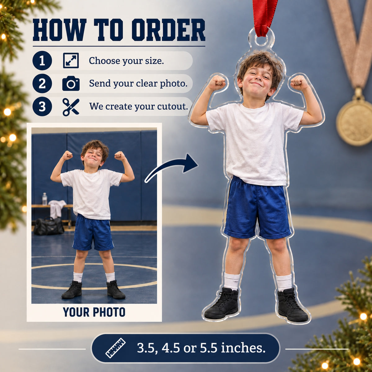 Custom Photo Wrestling Victory Grin Acrylic Ornament — How to order