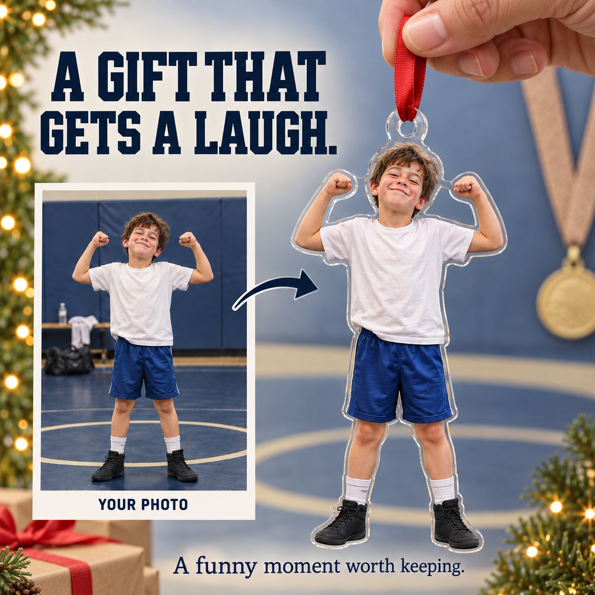 Custom Photo Wrestling Victory Grin Acrylic Ornament — Gift inspiration