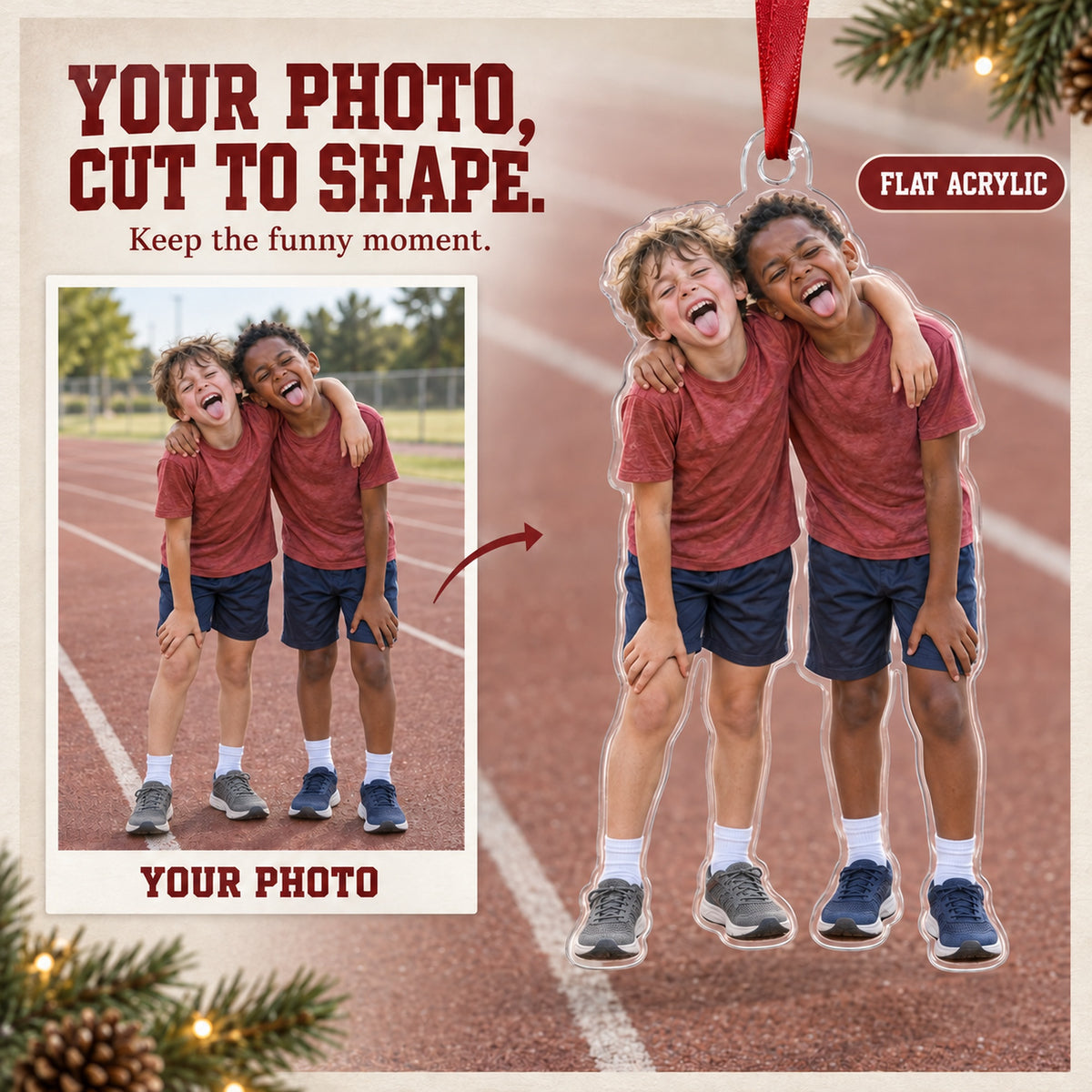 Custom Photo Track Finish Smile Acrylic Ornament — Main design