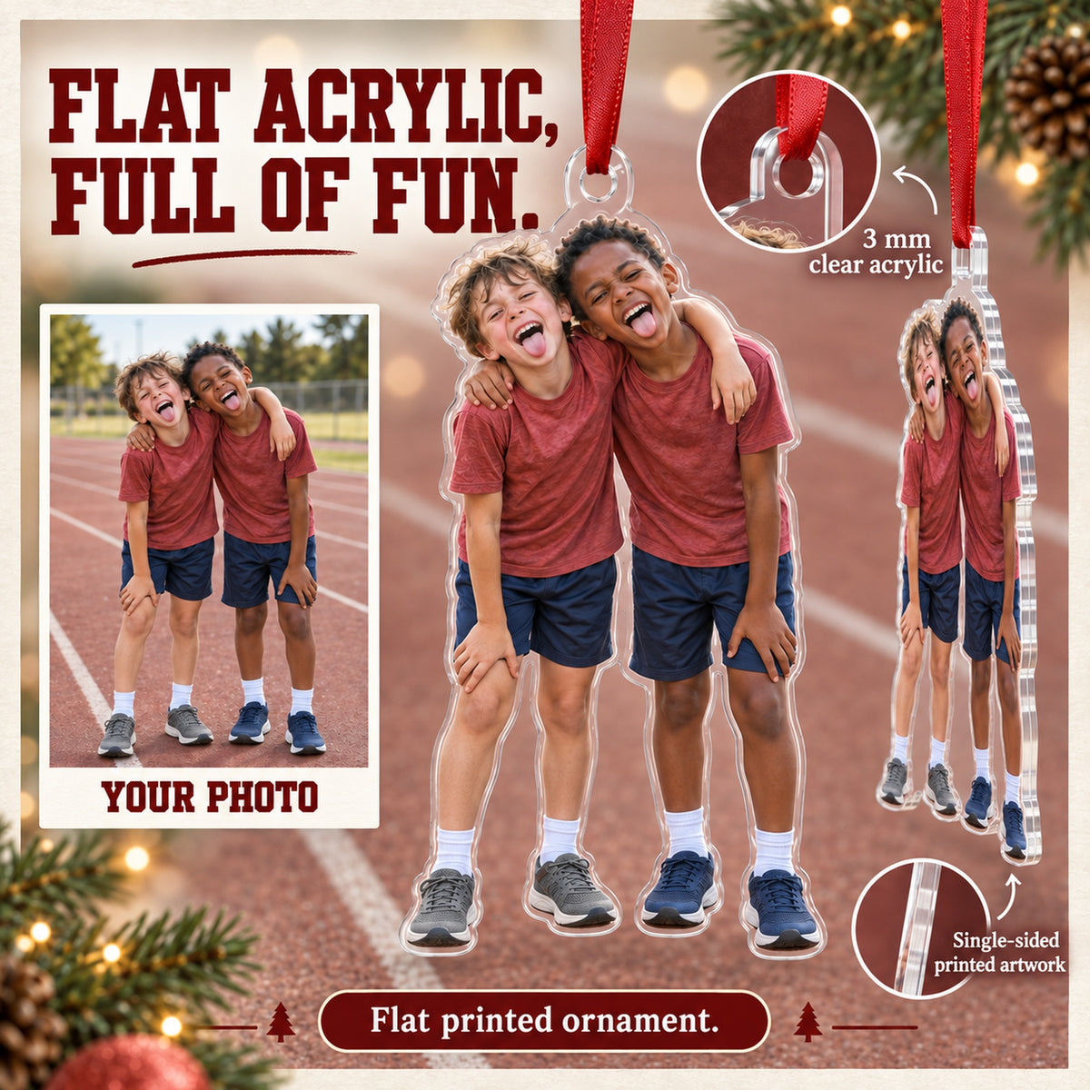 Custom Photo Track Finish Smile Acrylic Ornament — Flat acrylic material