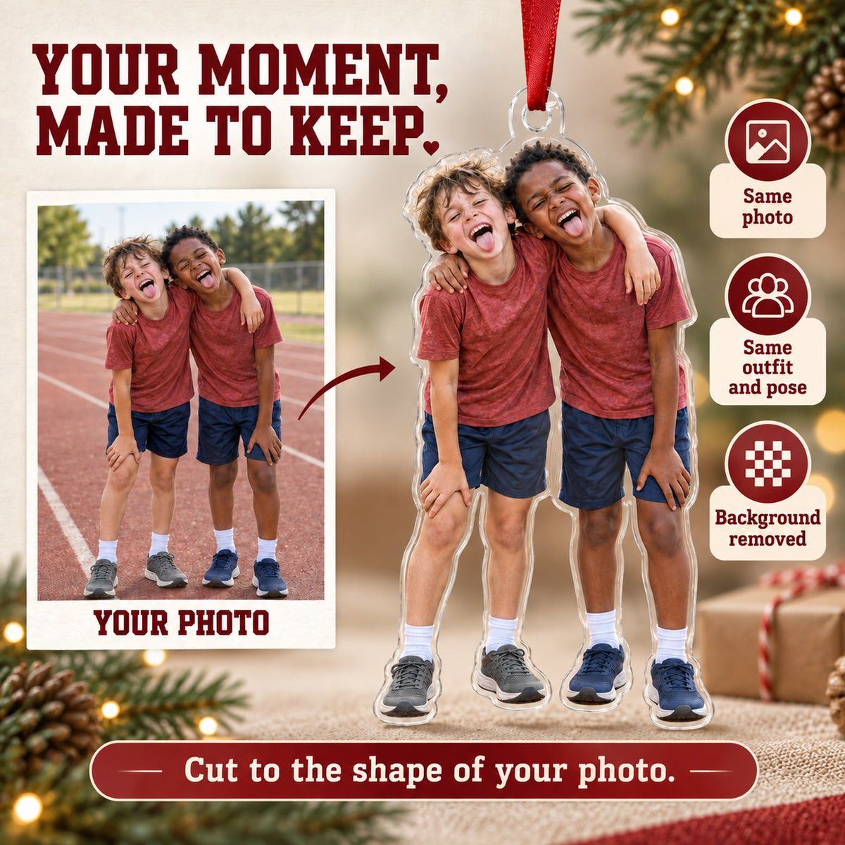 Custom Photo Track Finish Smile Acrylic Ornament — Personalization example