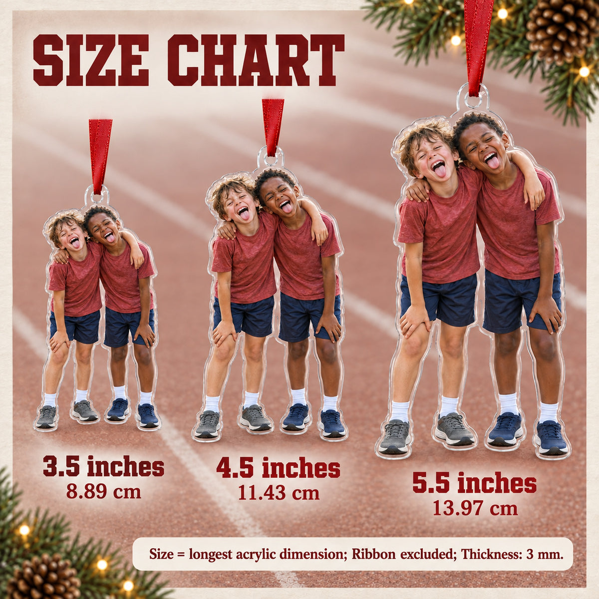 Custom Photo Track Finish Smile Acrylic Ornament — Size guide