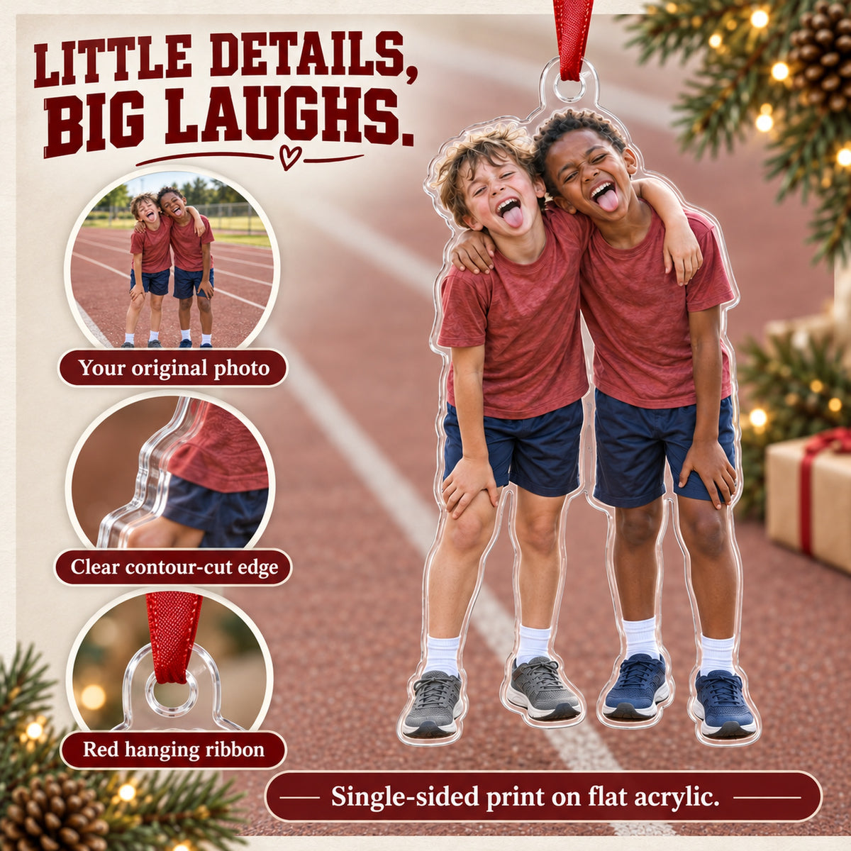 Custom Photo Track Finish Smile Acrylic Ornament — Product details