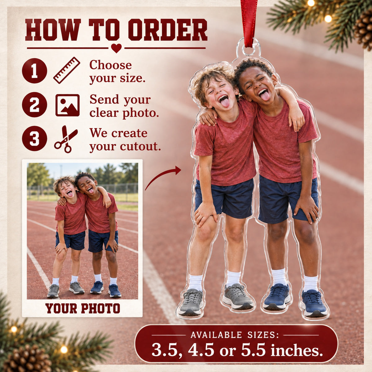 Custom Photo Track Finish Smile Acrylic Ornament — How to order