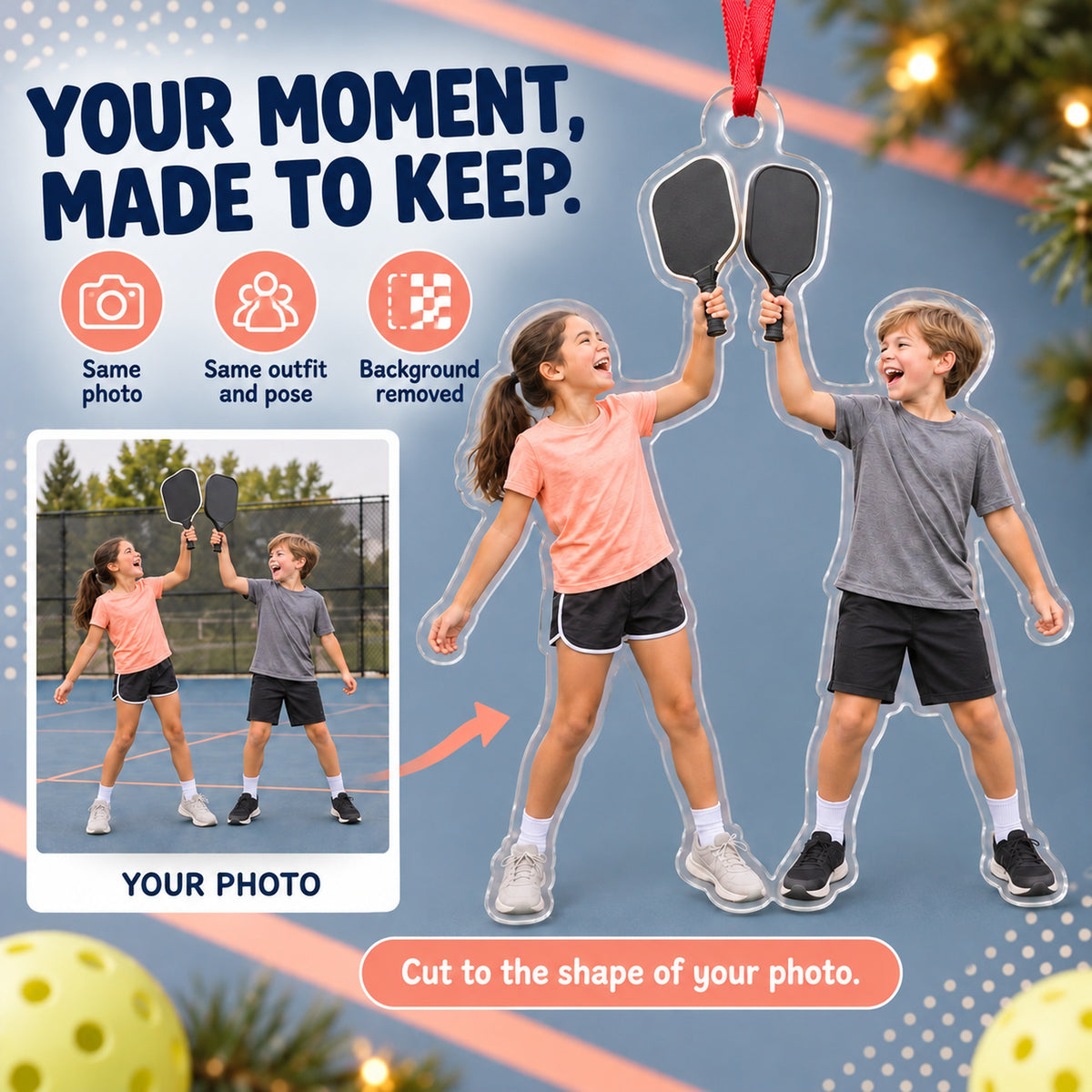 Custom Photo Pickleball Junior Cheers Acrylic Ornament — Personalization example