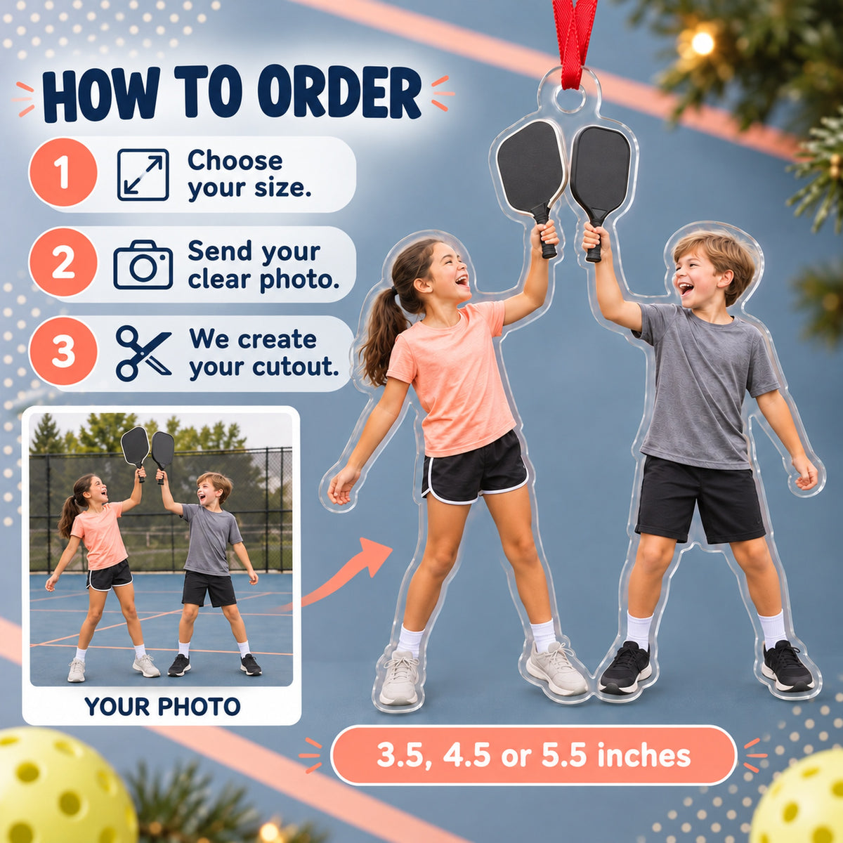 Custom Photo Pickleball Junior Cheers Acrylic Ornament — How to order