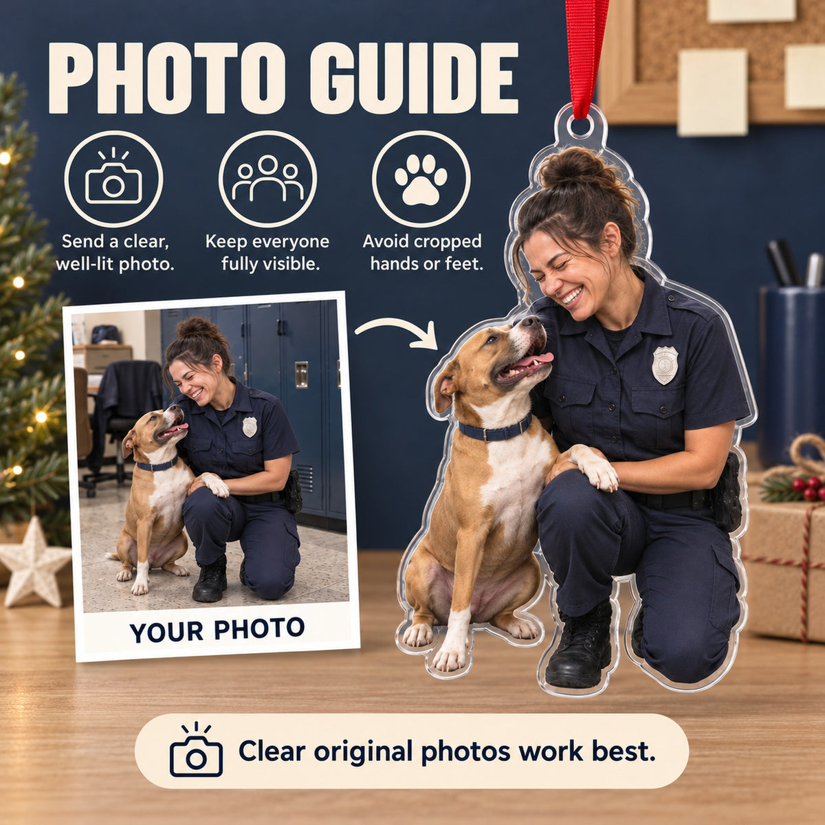 Custom Photo Police Puppy Partner Acrylic Ornament — Personalization guide